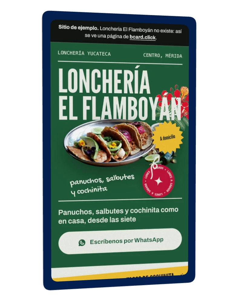 Así se ve en el celular la página de una lonchería hecha con bcard